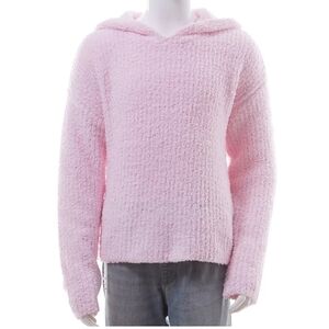 Girl's Mini Society Pink Fuzzy Teddy Yarn Hooded Sweater XL Like New